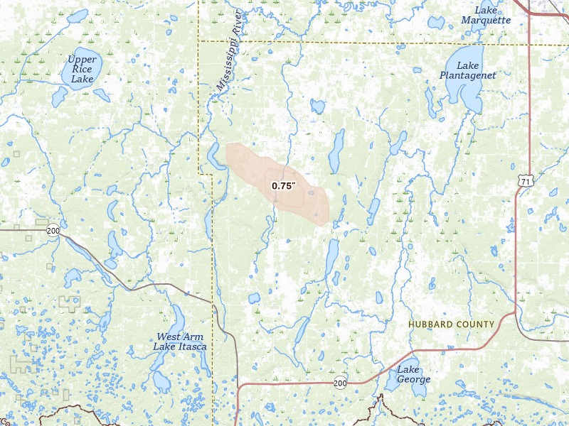 Radar-estimated hail-size map of the storm over Solway, MN on Aug 8, 2026