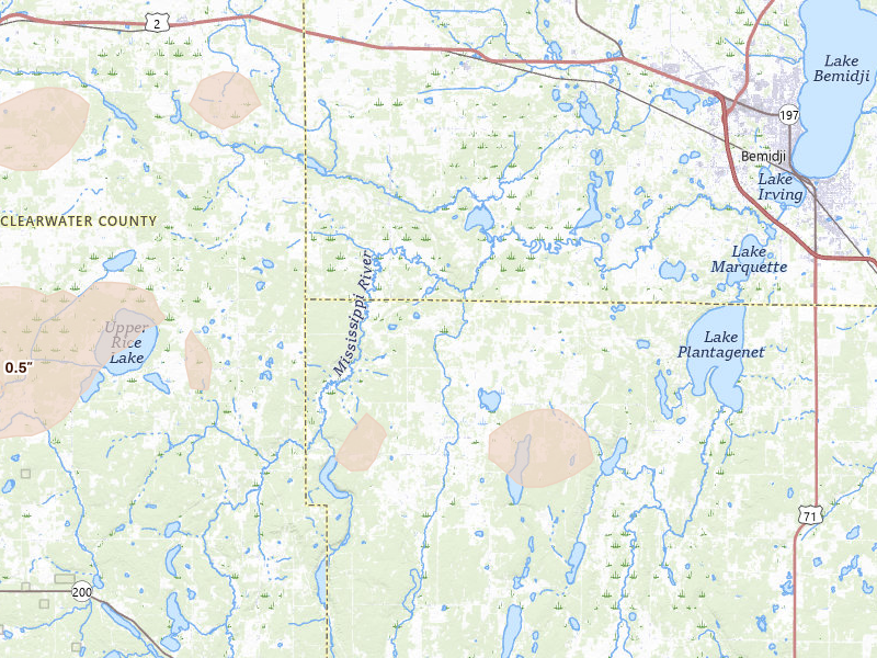 Radar-estimated hail-size map of the storm over Solway, MN on Aug 17, 2026