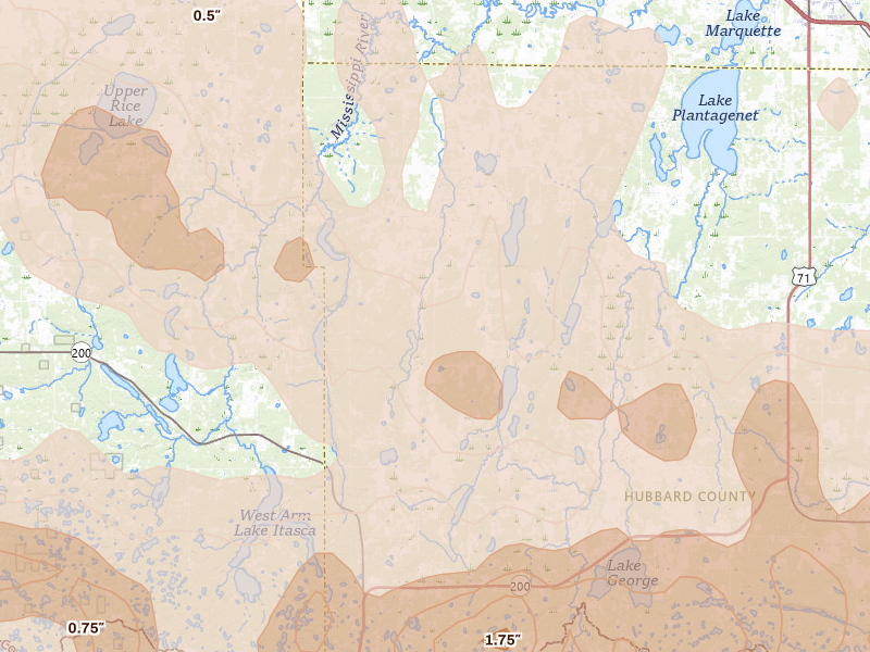 Radar-estimated hail-size map of the storm over Solway, MN on Sep 3, 2026