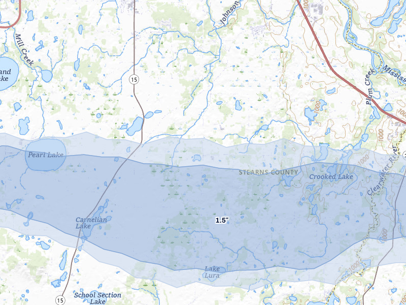 NEXRAD radar-signature map of the hail storm over South Haven, MN on Jul 25, 2026
