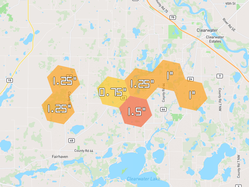 Hail map of South Haven, MN on Jul 26, 2026, hail up to 1.5"