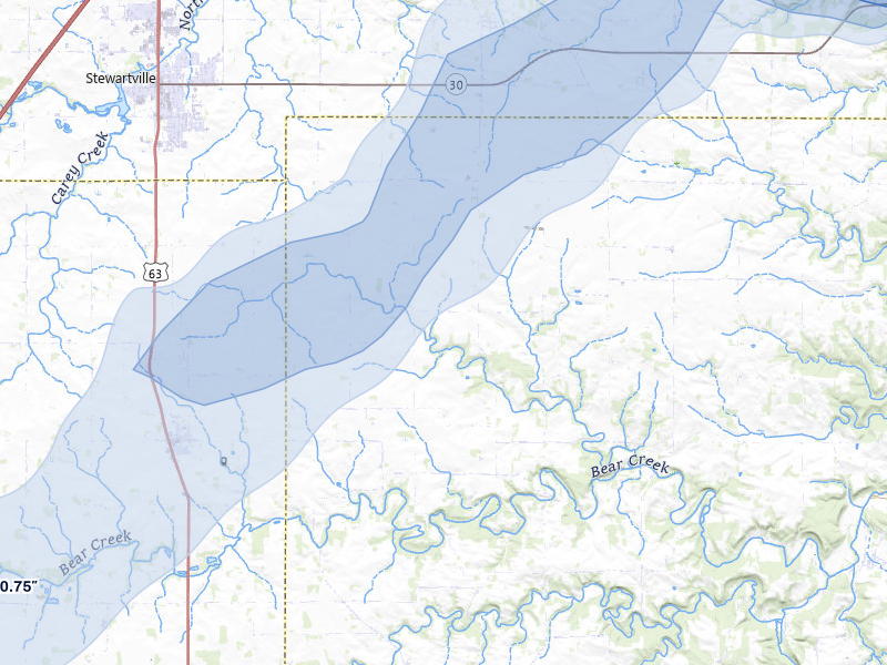 NEXRAD radar-signature map of the hail over Spring Valley, MN