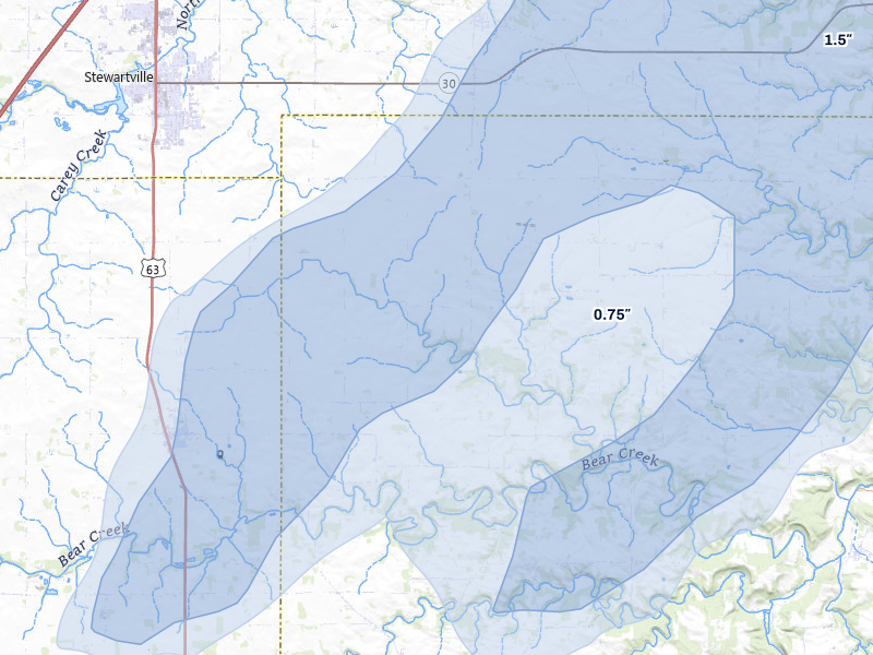 NEXRAD radar-signature map of the hail storm over Spring Valley, MN on Jun 30, 2026