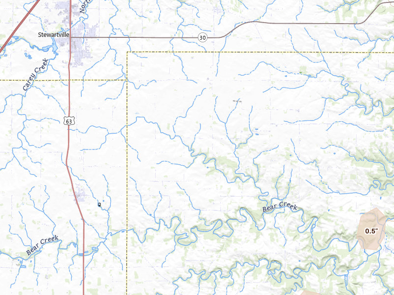 Radar-estimated hail-size map of the storm over Spring Valley, MN on Jul 2, 2026