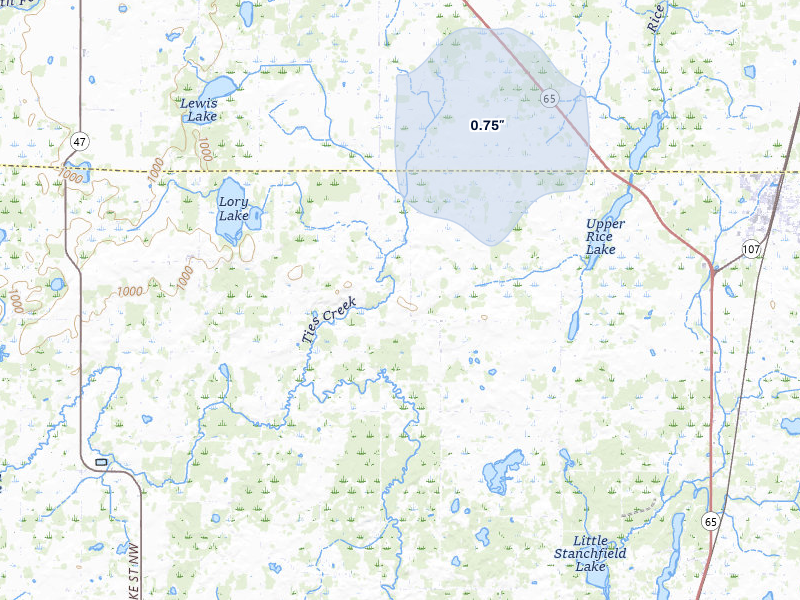 NEXRAD radar-signature map of the hail over Stanchfield, MN
