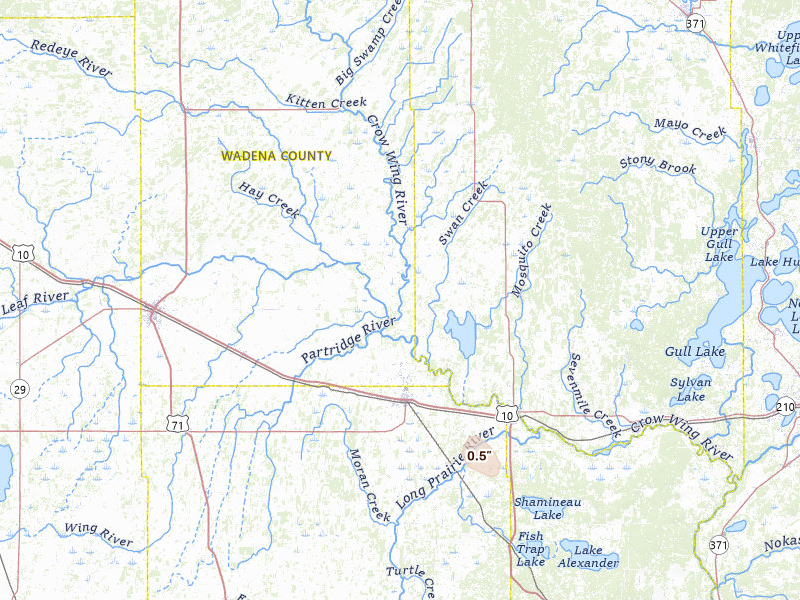 Radar-estimated hail-size map of the storm over Staples, MN on Jun 5, 2026
