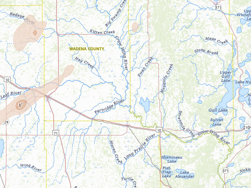 Radar-estimated hail-size map of the storm over Staples, MN on Jun 10, 2026