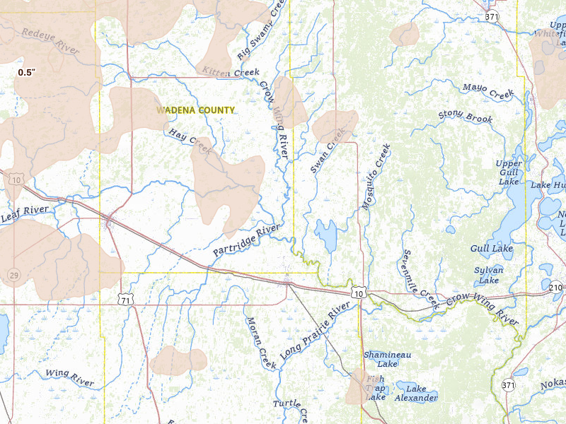 Radar-estimated hail-size map of the storm over Staples, MN on Jul 6, 2026