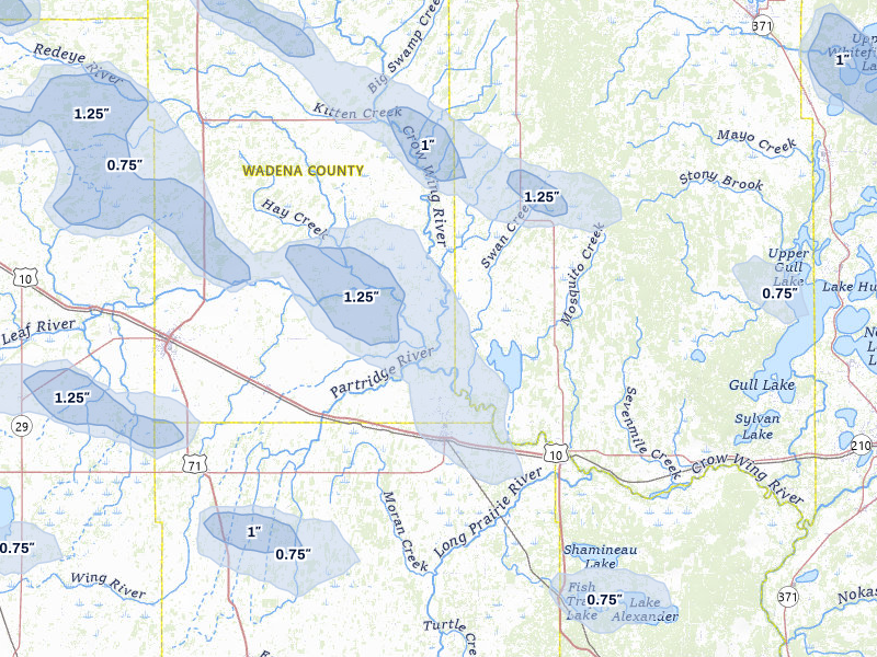 NEXRAD radar-signature map of the hail storm over Staples, MN on Jul 6, 2026