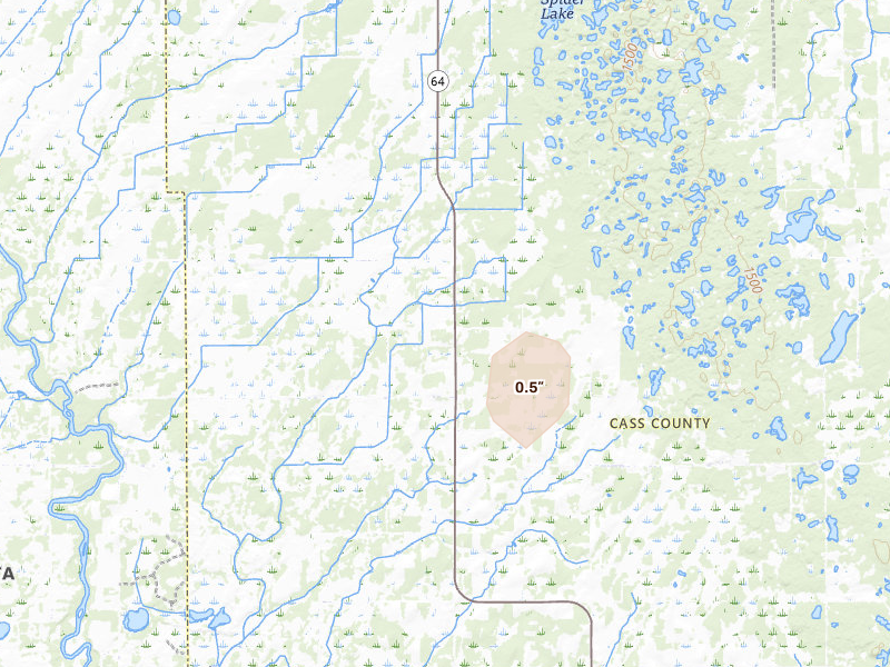 Radar-estimated hail-size map of the storm over Staples, MN on Aug 3, 2026