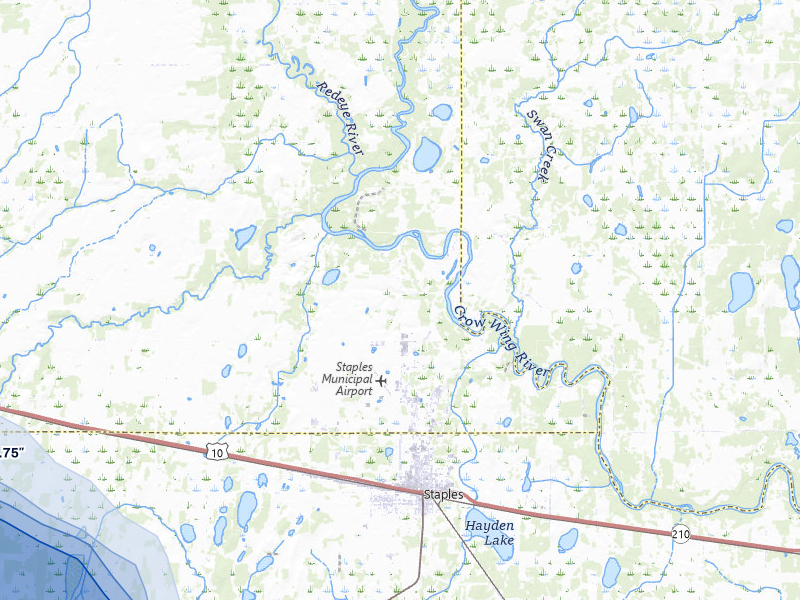NEXRAD radar-signature map of the hail storm over Staples, MN on Aug 17, 2026