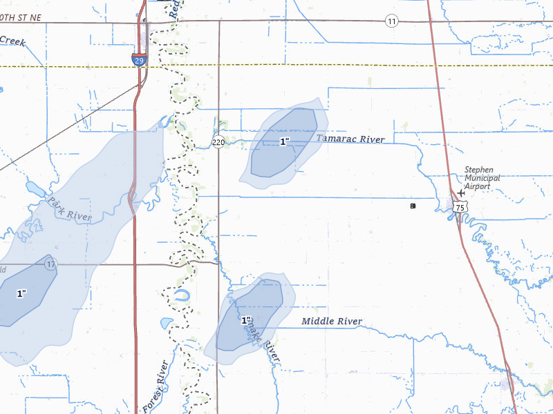 NEXRAD radar-signature map of the hail storm over Stephen, MN on Jun 29, 2026