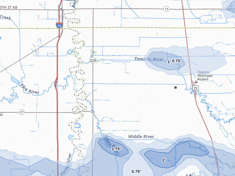 NEXRAD radar-signature map of the hail storm over Stephen, MN on Jul 24, 2026