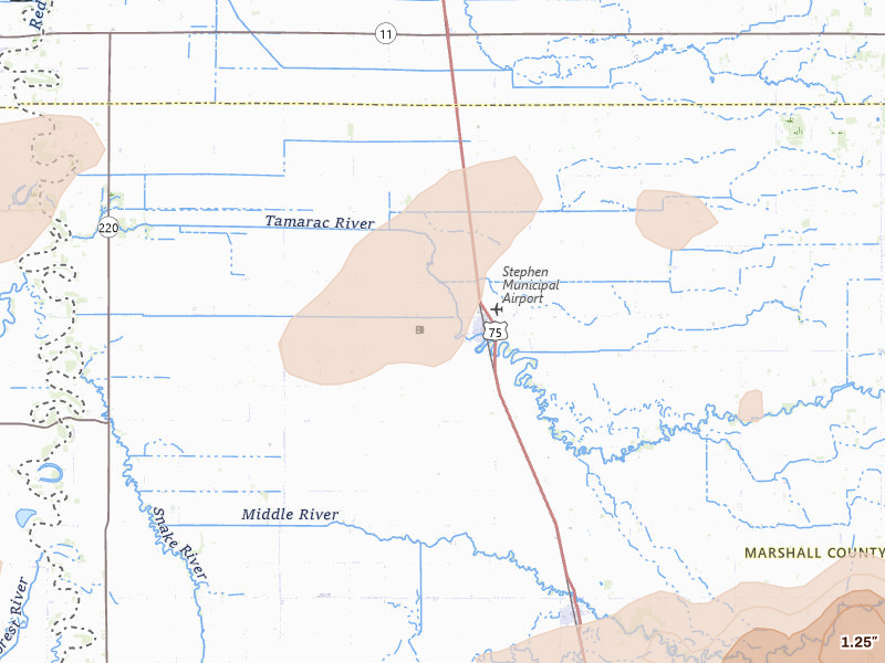 Radar-estimated hail-size map of the storm over Stephen, MN on Aug 2, 2026