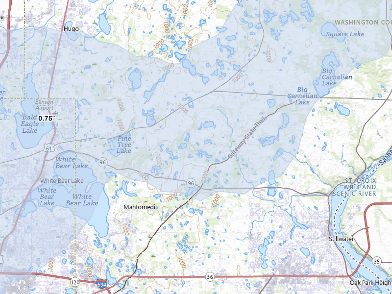 NEXRAD radar-signature map of the hail storm over Stillwater, MN on May 17, 2026