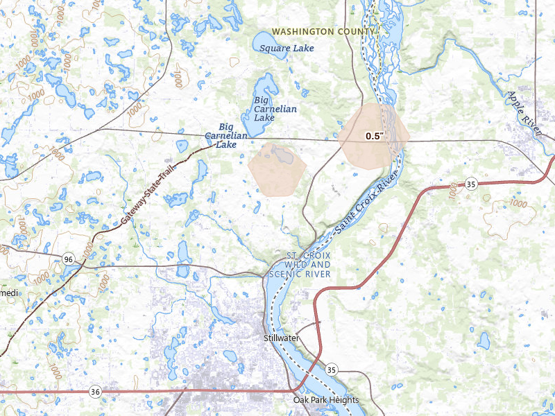 Radar-estimated hail-size map of the storm over Stillwater, MN