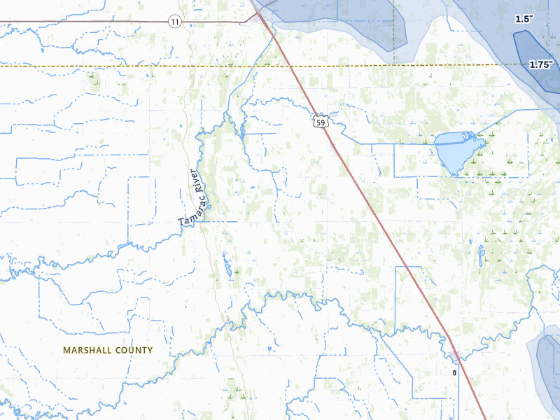 NEXRAD radar-signature map of the hail storm over Strandquist, MN on Jul 6, 2026