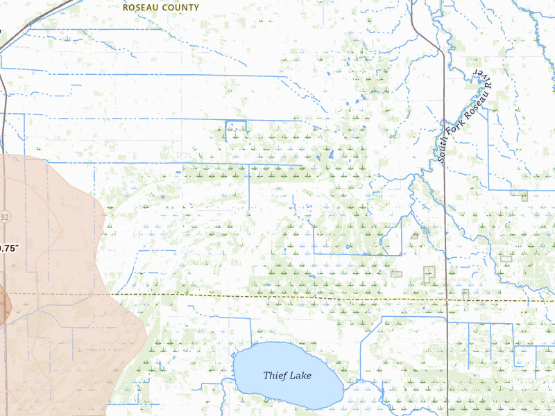 Radar-estimated hail-size map of the storm over Strathcona, MN on Jul 6, 2026