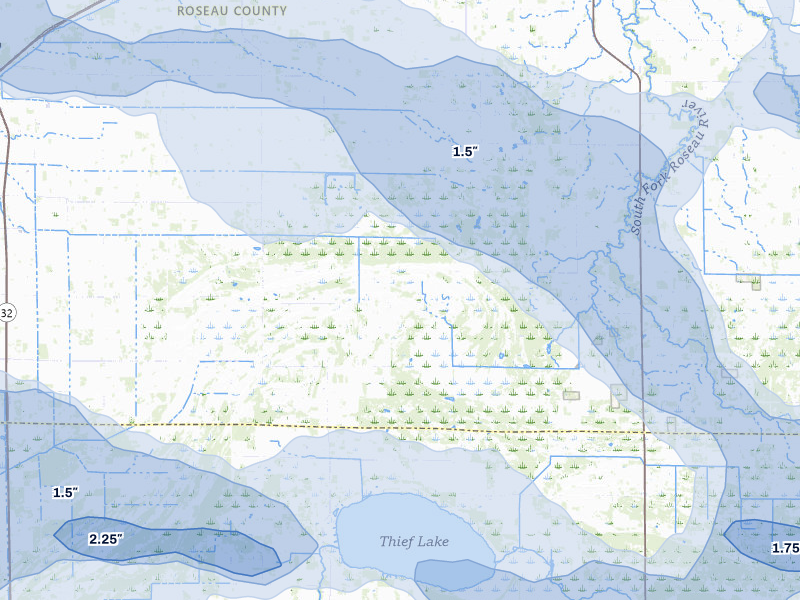NEXRAD radar-signature map of the hail storm over Strathcona, MN on Jul 24, 2026