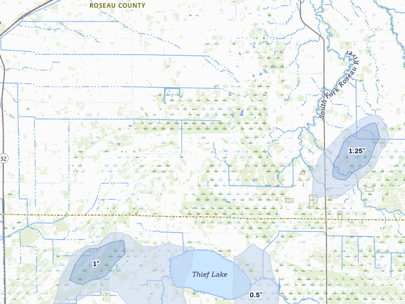 NEXRAD radar-signature map of the hail storm over Strathcona, MN on Jul 30, 2026