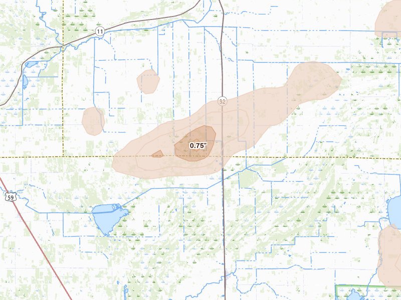 Radar-estimated hail-size map of the storm over Strathcona, MN
