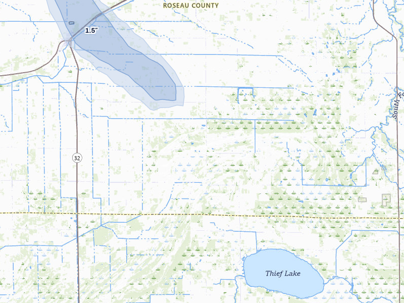 NEXRAD radar-signature map of the hail storm over Strathcona, MN on Aug 21, 2026