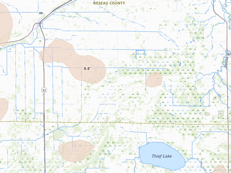 Radar-estimated hail-size map of the storm over Strathcona, MN
