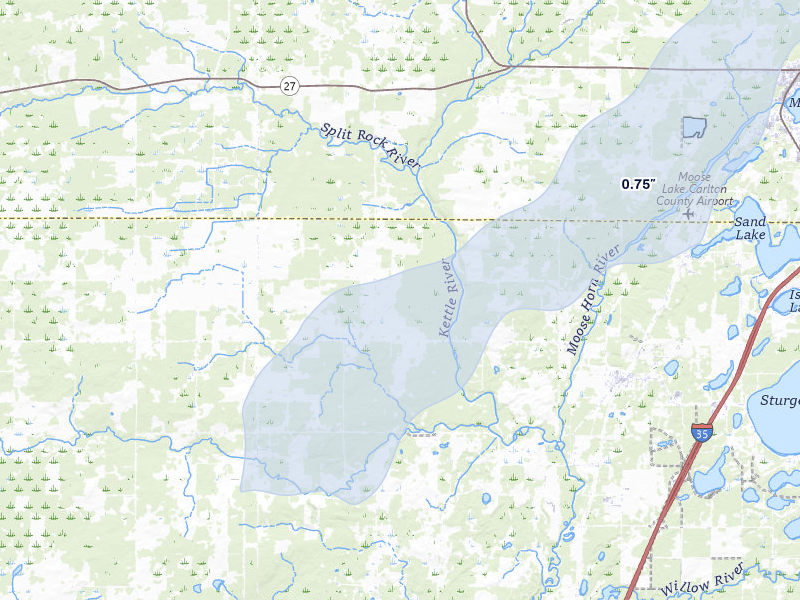 NEXRAD radar-signature map of the hail over Sturgeon Lake, MN