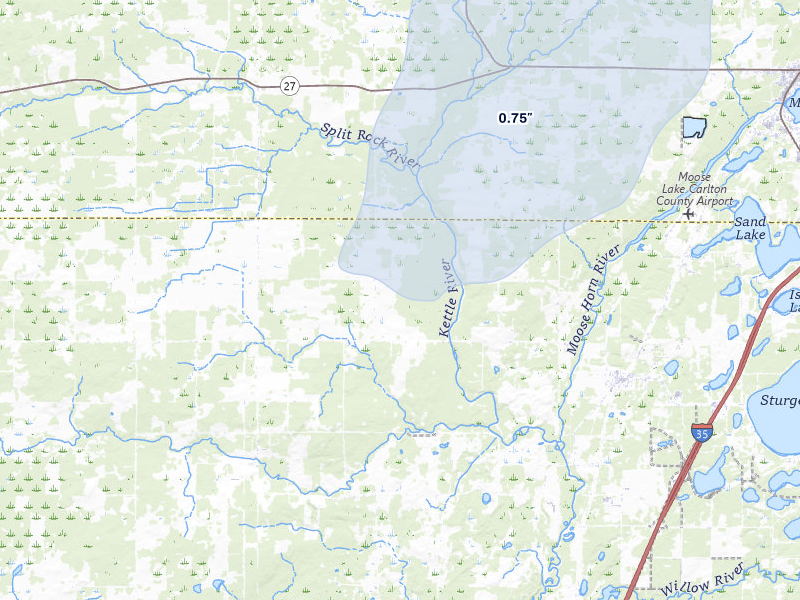 NEXRAD radar-signature map of the hail storm over Sturgeon Lake, MN on Jun 29, 2026