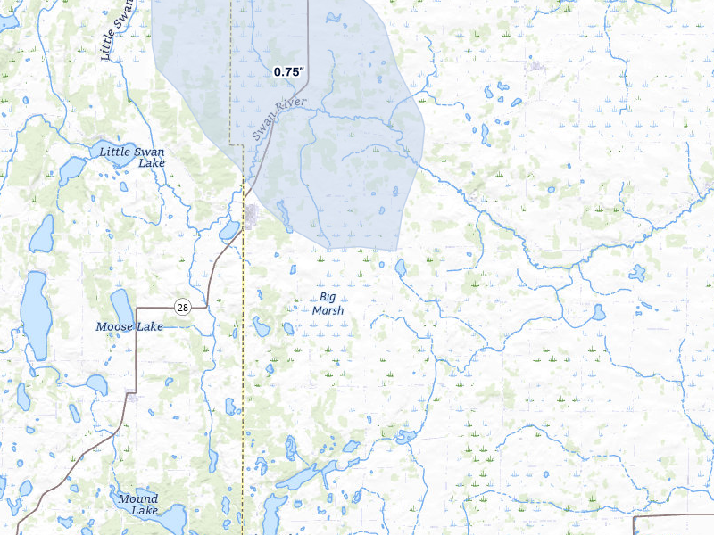 NEXRAD radar-signature map of the hail storm over Swanville, MN on Jul 6, 2026