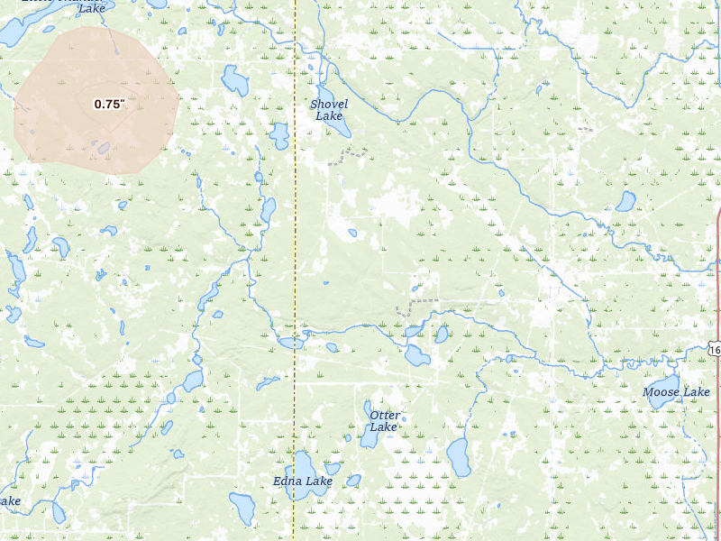 Radar-estimated hail-size map of the storm over Swatara, MN on Jul 3, 2026