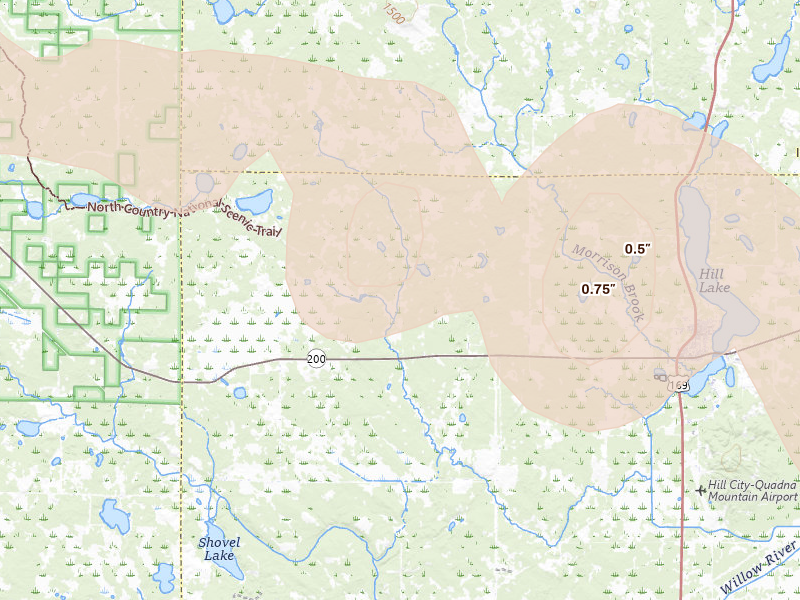 Radar-estimated hail-size map of the storm over Swatara, MN