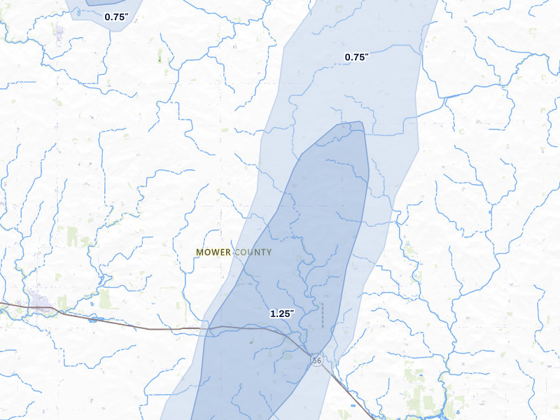 NEXRAD radar-signature map of the hail storm over Taopi, MN on May 17, 2026