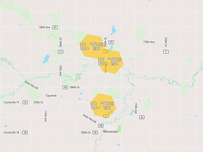 Hail map of Taunton, MN on Jul 7, 2026, hail up to 0.75"