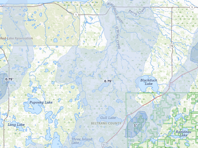 NEXRAD radar-signature map of the hail storm over Tenstrike, MN on Jun 29, 2026