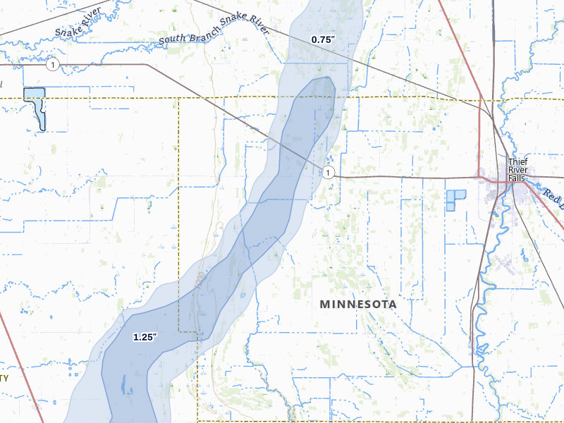 NEXRAD radar-signature map of the hail storm over Thief River Falls, MN on Jun 29, 2026