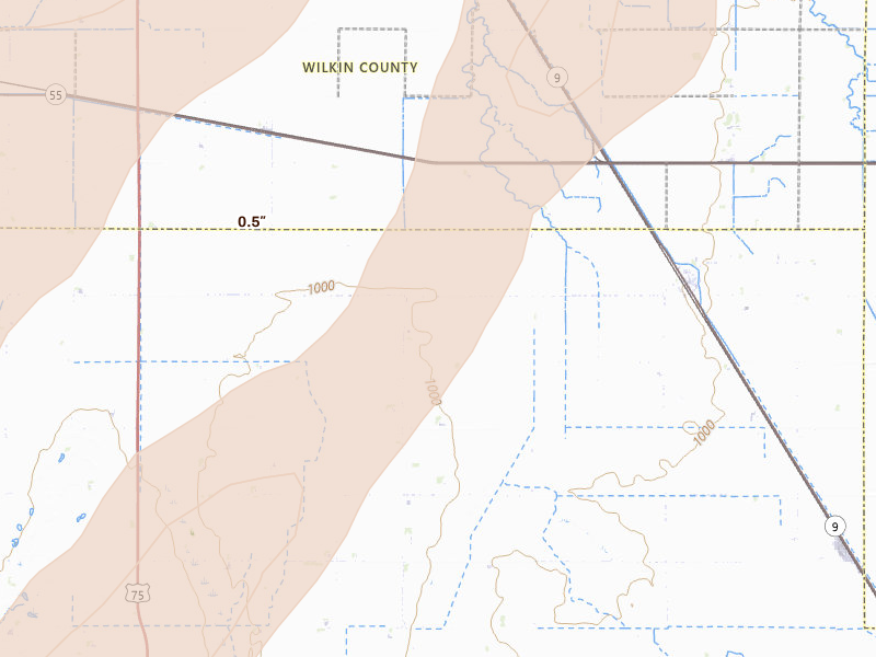 Radar-estimated hail-size map of the storm over Tintah, MN on Jun 29, 2026