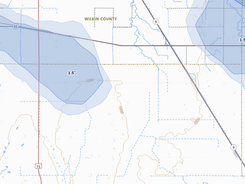NEXRAD radar-signature map of the hail storm over Tintah, MN on Jul 6, 2026