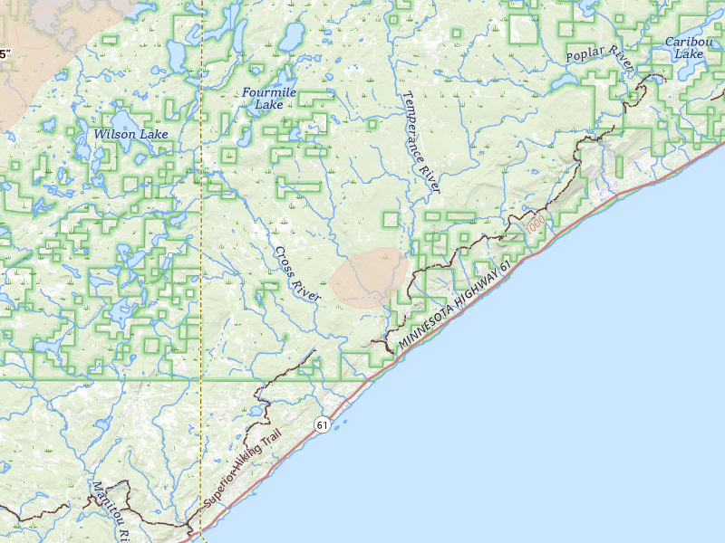 Radar-estimated hail-size map of the storm over Tofte, MN on Jun 29, 2026