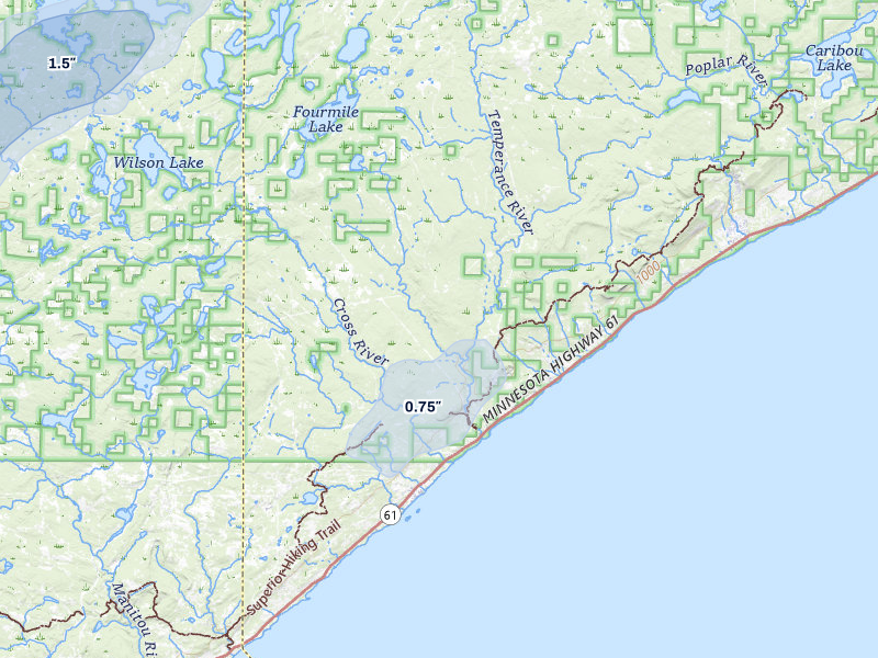 NEXRAD radar-signature map of the hail storm over Tofte, MN on Jun 29, 2026