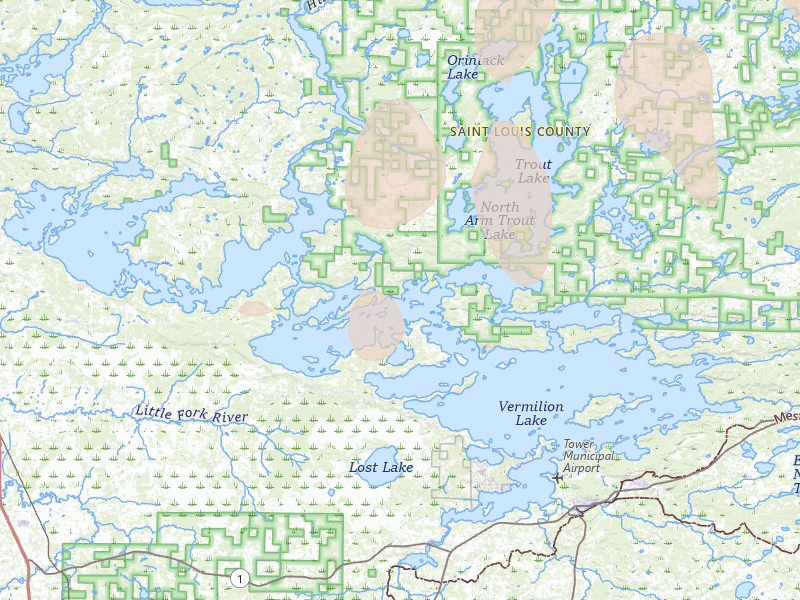 Radar-estimated hail-size map of the storm over Tower, MN on Aug 3, 2026