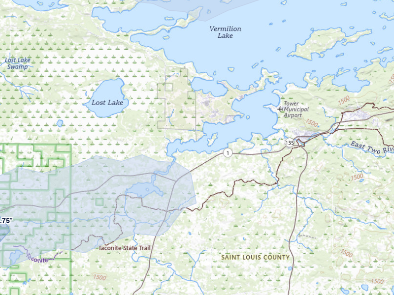 NEXRAD radar-signature map of the hail storm over Tower, MN on Aug 25, 2026