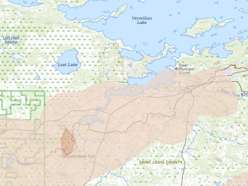 Radar-estimated hail-size map of the storm over Tower, MN