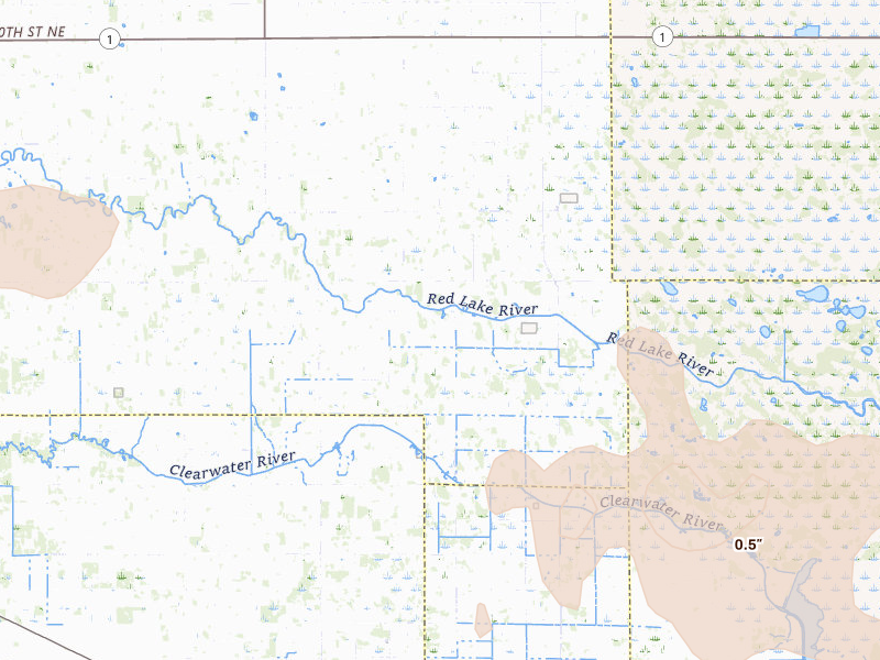Radar-estimated hail-size map of the storm over Trail, MN on Jul 6, 2026