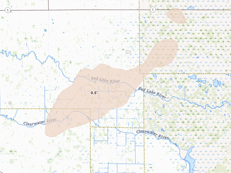 Radar-estimated hail-size map of the storm over Trail, MN