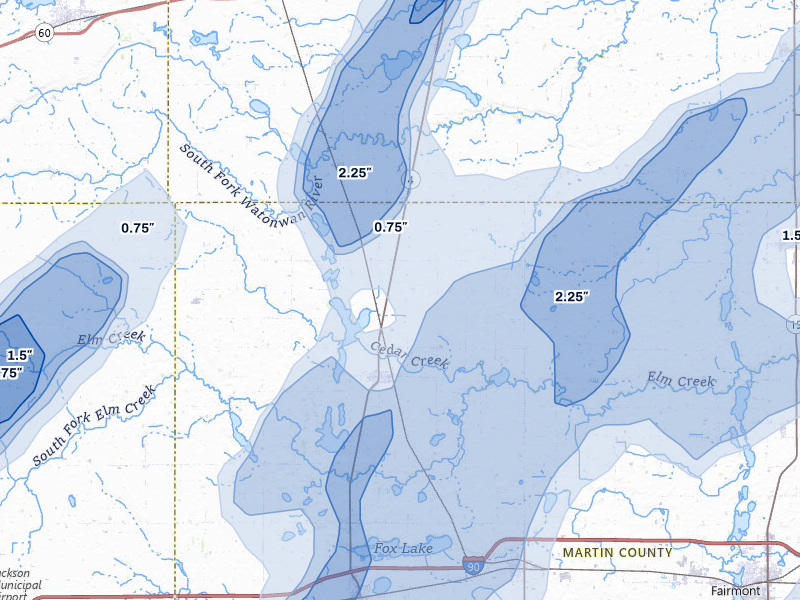 NEXRAD radar-signature map of the hail storm over Trimont, MN on May 17, 2026