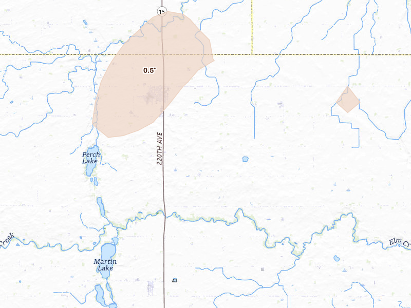 Radar-estimated hail-size map of the storm over Truman, MN on May 25, 2026