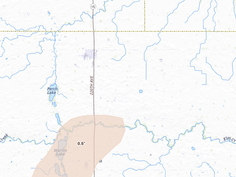 Radar-estimated hail-size map of the storm over Truman, MN on Jun 30, 2026