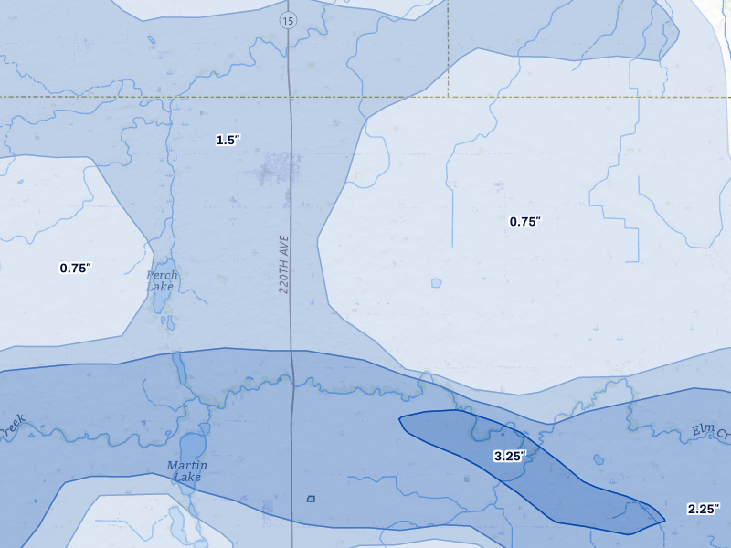 NEXRAD radar-signature map of the hail storm over Truman, MN on Aug 7, 2026