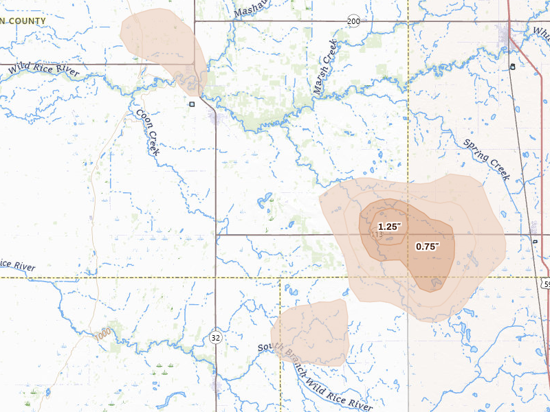 Radar-estimated hail-size map of the storm over Twin Valley, MN